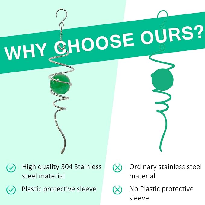 Wind Spinner Gazing Ball Spiral Tail,Decorative Wind Spinner 11inch Tail and 2 inch Glass Orb. Indoor Outdoor Wind Spinner Tail Sun Catcher Garden Decoration-13 inch Height(Green)