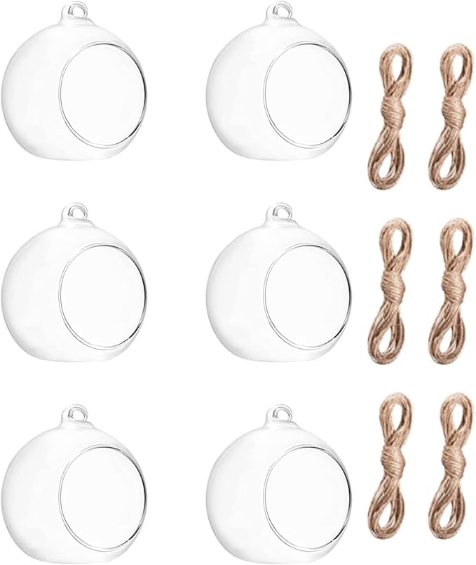 3.15"/ 8cm Hanging Tealight Candle Holder Glass Globes Air Plant Orb Glass Candlestick Lights Terrariums Candles Terrarium Vase Containers Home Decor Indoor Outdoor Garden DIY Gifts (6)