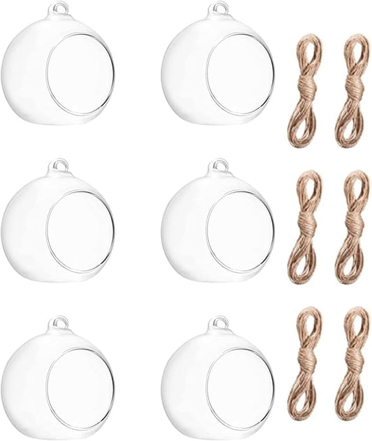 3.15"/ 8cm Hanging Tealight Candle Holder Glass Globes Air Plant Orb Glass Candlestick Lights Terrariums Candles Terrarium Vase Containers Home Decor Indoor Outdoor Garden DIY Gifts (6)