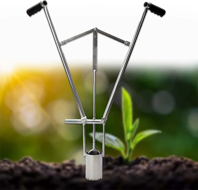 AIWFL Seedling Transplanter Long Handled Bulb Planter, Stainless Steel Manual Plant Transplanter Weeder Sod Plugger Flower Planting Garden Tool