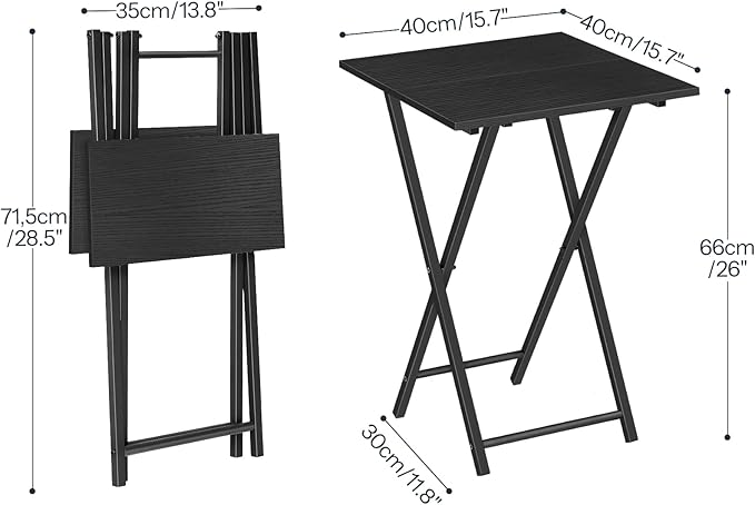 HOOBRO Folding TV Tray Table, Wooden TV Tray, Portable Sofa Side Table, Industrial Snack Table End Table for Small Spaces, Space-Saving, Easy to Install and Fold, Black BB27BZ01