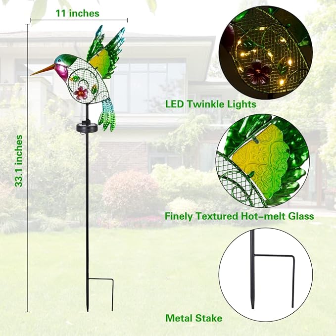 dreamysoul Outdoor Solar Garden Lights, Metal Hummingbird Garden Stake Lights for Outdoor Garden Patio Yard Pathway