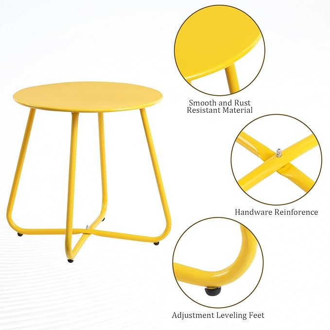 HollyHOME Round Metal Side Table, Rust-Resistant Patio Small Plant Stand, Outdoor 17.32'' Portable End Table for Balconies, Gardens, Living Rooms and Bedrooms, Yellow