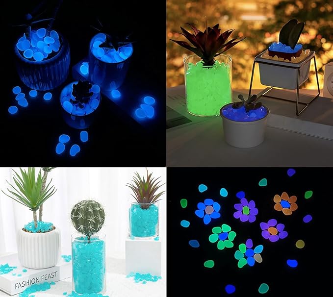 Glow in The Dark Stones 1000 Pcs Glow Pebbles Aquarium Rocks Blue Stones for Fish Tank Lawn Yard Garden Walkway Plant Pots