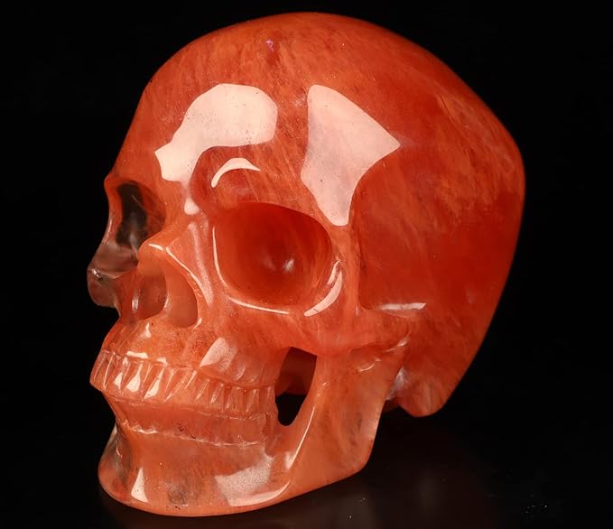 Skullis 5.0" Smelted Quartz Super Realistic Crystal Skull, Hand Carved Gemstone Fine Art Sculpture, Reiki Healing Stone Statue.2026 Z8
