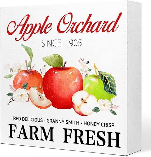 Fall Table Decor,Apple Orchard Autumn Harvest Seasonal Thanksgiving Wood Block Sign Desk Decor,Rustic Fall Wooden Box Sign Decor for Farmhouse Home Kitchen Shelf Table Decoration Q693