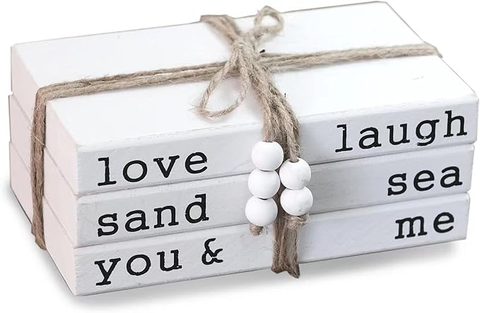 Love Laugh Sand & Sea You and Me Book Decor-Modern Farmhouse Decorative Book Stack for Coffee Table-Center Table Decorations for Living Room-Housewarming Gifts