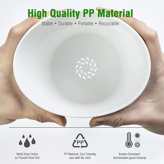 6 Inch Plant Pots Bulk, 6 Pack Plastic Planters with Drainage Holes and Saucers for Indoor Outdoor House Plants and Flowers,White Spots