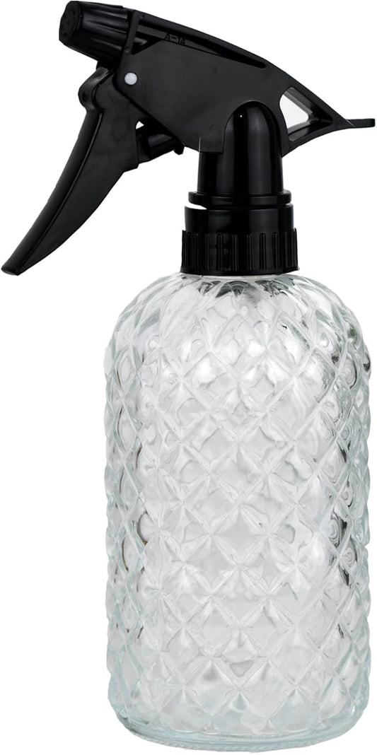 Glass Handheld Spray Bottle - 12oz Refillable Bottle ，Adjustable Nozzle Watering Can for Garden Plants Cleaning Solutions (Clear)