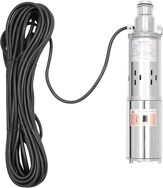 Deep Well Submersible Pump DC 12V 180W Electric Solar Powered Water Pump, 5.3 GPM Flow, 82ft Lift, Farm Ranch Irrigation Submersible Bore Hole Deep Well Pump