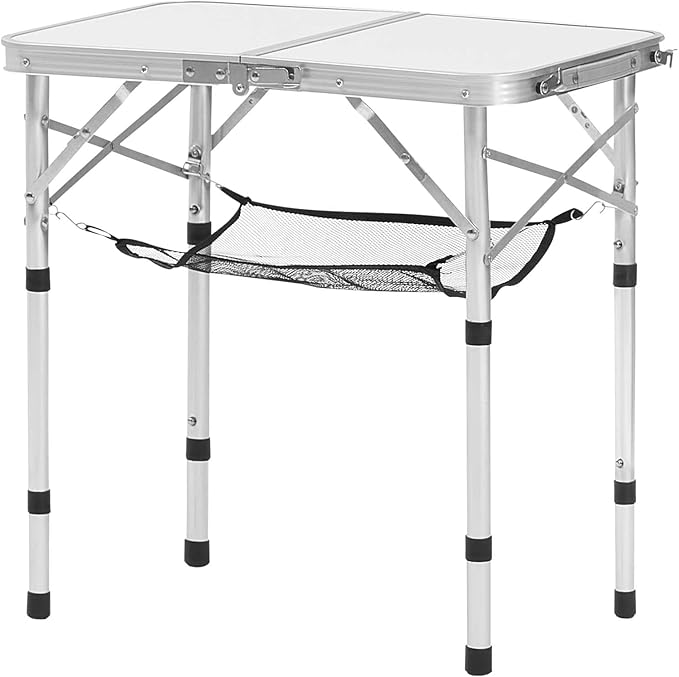 VEVOR Folding Camping Table, Portable Roll Up Side Tables, Lightweight Aluminum Beach Table with Adjustable Height, for Outdoor BBQ Tailgating Picnic, Travel (24 inch-Silver)