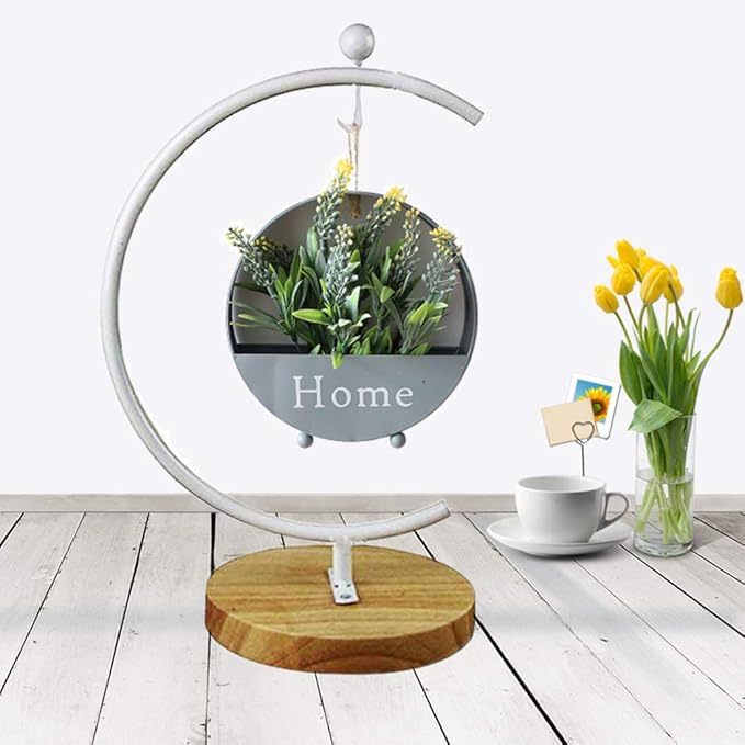 Archi G-Shaped Ornament Display Stand Iron Pothook Stand for Hanging Glass Terrarium/Picture with Wood Base(G Shape-White)
