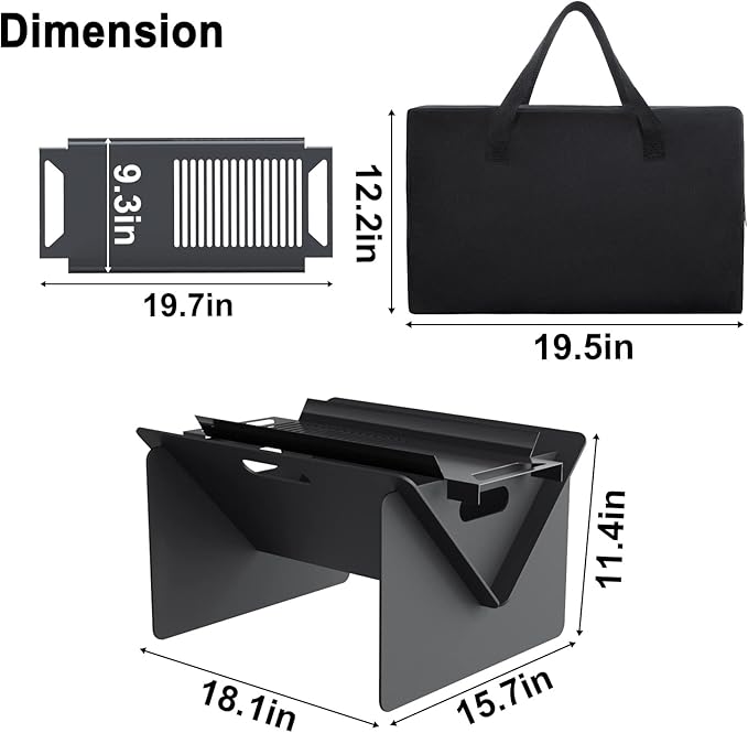 18 inch Fire Pit, Outdoor Portable Firepit with BBQ Tray, Detachable Camping Steel Fire Pits for Backyard, Patio, Picnic, Bonfire, Garden (Black-Small)