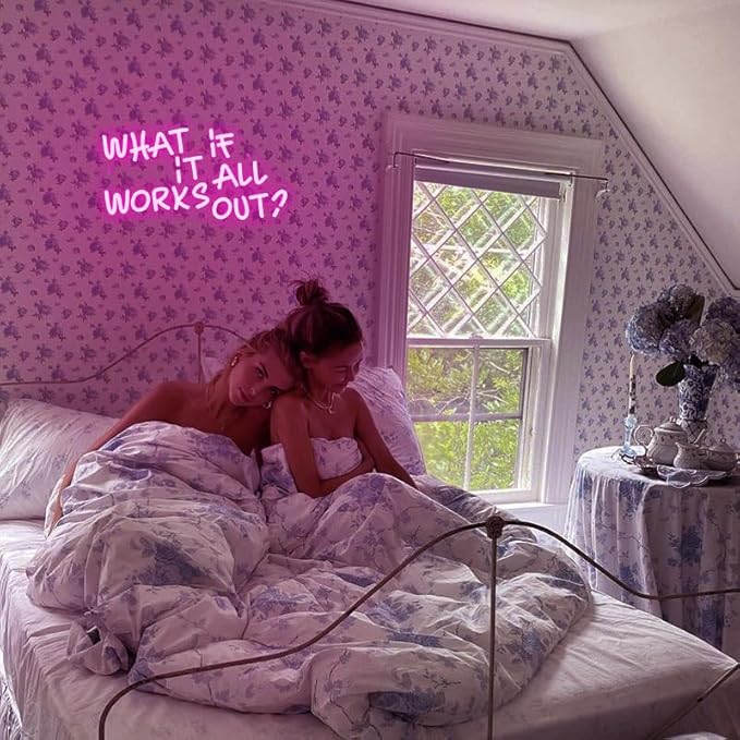 WLHOPE What If It All Works Out Neon Sign Pink Neon Signs for Wall Decor Dimmable Neon Lights LED Sign for Bedroom,Living Room,Bar,Party,Christmas,Birthday Gift
