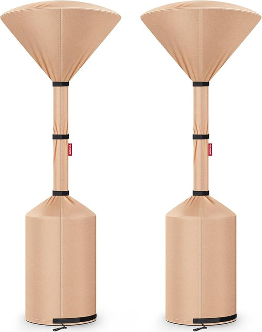 QH.HOME Winter Patio Heater Covers, [2025 Upgraded Tear-Resistant Fabric] Waterproof with Robust Zipper ,Height fit 87"-92",Dustproof/Wind/Sunlight/Snow-Resistant, 2 Pack-Camel