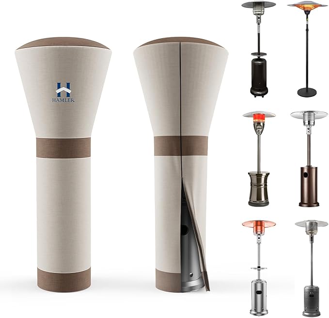 HAMLER Patio Heater Covers, Outdoor Heater Covers Waterproof with Zipper, Outdoor Patio Heater Cover Fits up to 95"H x 34"W x 19"W, Heavy Duty Heater Covers for Standing Heater, Brown & Beige