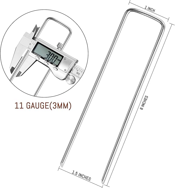 Cool Area 50PCS 6 Inches 11 Gauge Garden Stakes, Landscape Staples, Ground Stakes, Yard Stakes, U-Shaped Garden Staples for Securing Landscape Fabrics,Irrigation Pipes, Weed Barrier Fabric, Fences