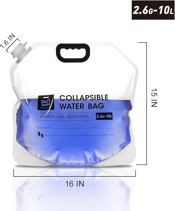 24/7 BAGS 8 Pack Collapsible Water Container Bag 2.6 Gallon/10 Liter, Heavy Duty with Carry Handles, Hikes, Trips, Weather Emergencies, and More, Foldable Water Bag
