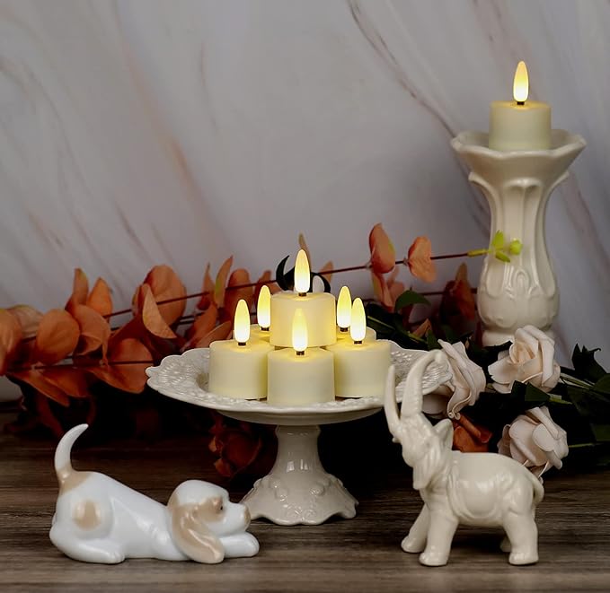 12 PCS 3D Wick Rechargeable Flameless Tealight Candles with Remote and Timer, Battery Operated Flickering LED Tea Lights, Durable & Lovely Fake Tea Candles, Ideal for Pumpkin/Bar/Party Decor