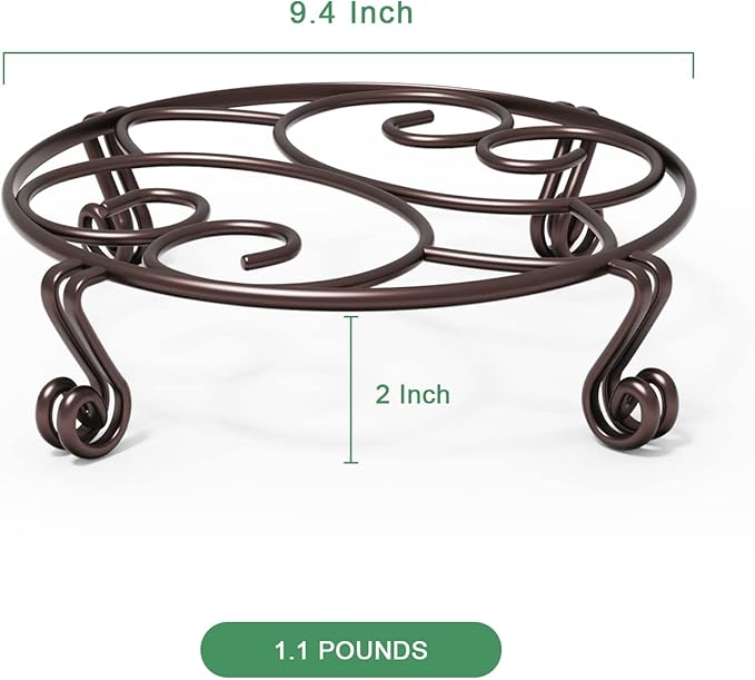 Yimobra 2 Pack Plant Stand for Flower Pot Heavy Duty Potted Holder Indoor Outdoor Metal Rustproof Iron Garden Container Round Supports Rack for Planter Bronze, Brown, 9.4 Inches