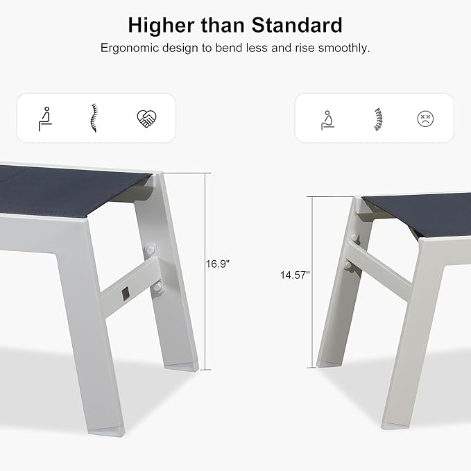 PURPLE LEAF Outdoor Chaise Lounge Set Oversize Adjustable Sunbathing Recliner Extra Wide Lounge Chairs with Side Table for Poolside Beach Outside Patio Aluminum Chaise Lounger Navy Blue