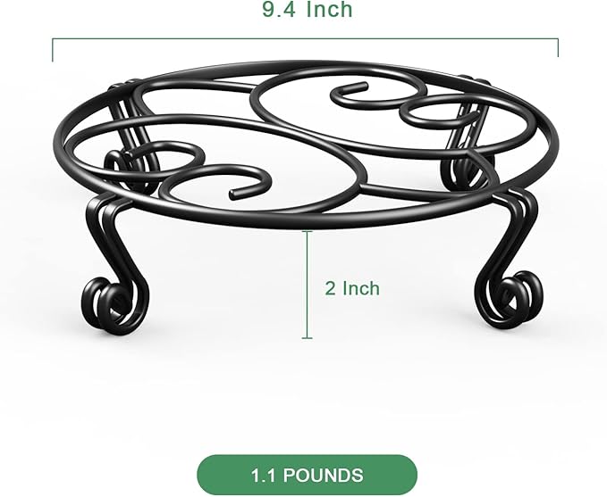 Yimobra 2 Pack Plant Stand for Flower Pot Heavy Duty Potted Holder Indoor Outdoor Metal Rustproof Iron Garden Container Round Supports Rack for Planter (9.4Inches, Black)