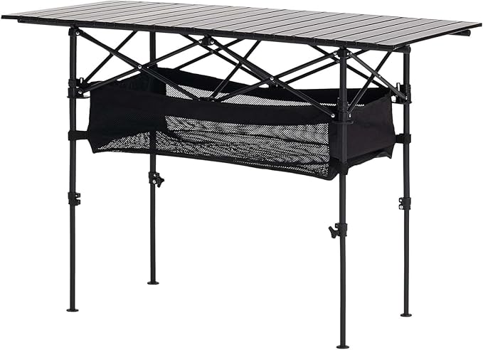 VEVOR Folding Camping Table, Portable Roll Up Side Tables, Lightweight Aluminum Beach Table with Adjustable Height, for Outdoor BBQ Tailgating Picnic, Travel (47 inch-Black)