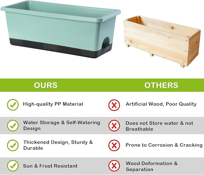 Window Box Planter 8 Pcs, 17 Inches Rectangle Flower Pots with Drainage Holes and Trays, Vegetable Planters for Windowsill Patio Garden Balcony Home Porch Yard Indoor Outdoor