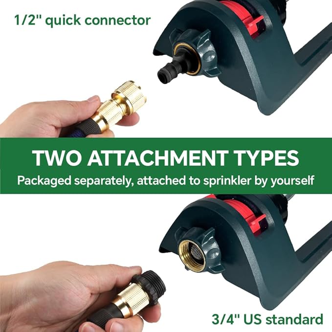 Lawn Sprinkler, 18 Brass Nozzles Garden Water Oscillating Sprinkler for Yard Covers up to 3,600 sq.ft, Heavy Weight Base, Built-in Spray Jet Cleaning Needle
