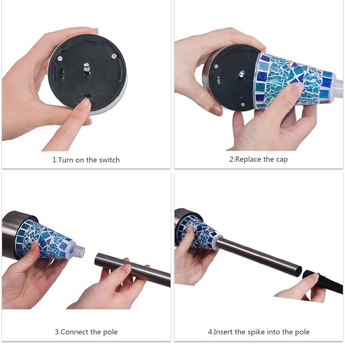 SUNWIND Solar Garden Lights Outdoor Decorative Mosaic Glass Pathway Lights White LED Solar Landscape Lights Waterproof for Lawn Path Patio Yard Walkway