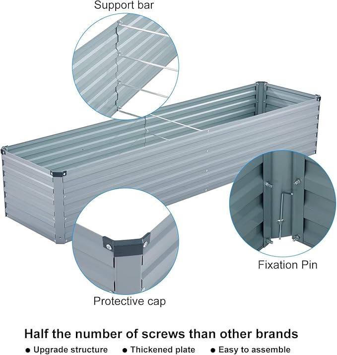 2 Pack 12x4x1FT Galvanized Raised Garden Beds Kit Outdoor Metal Gardening Planter Box for Vegetable Elevated Flower Herbs,Gray