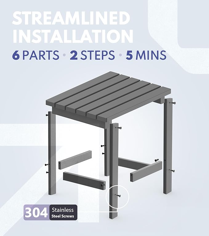 PASAMIC Adirondack Square Side Table, HDPE Outdoor Side Tables, Weather Resistant End Table for Patio, Backyard, Pool, Indoor Companion, Beach, Easy Maintenance (Grey)