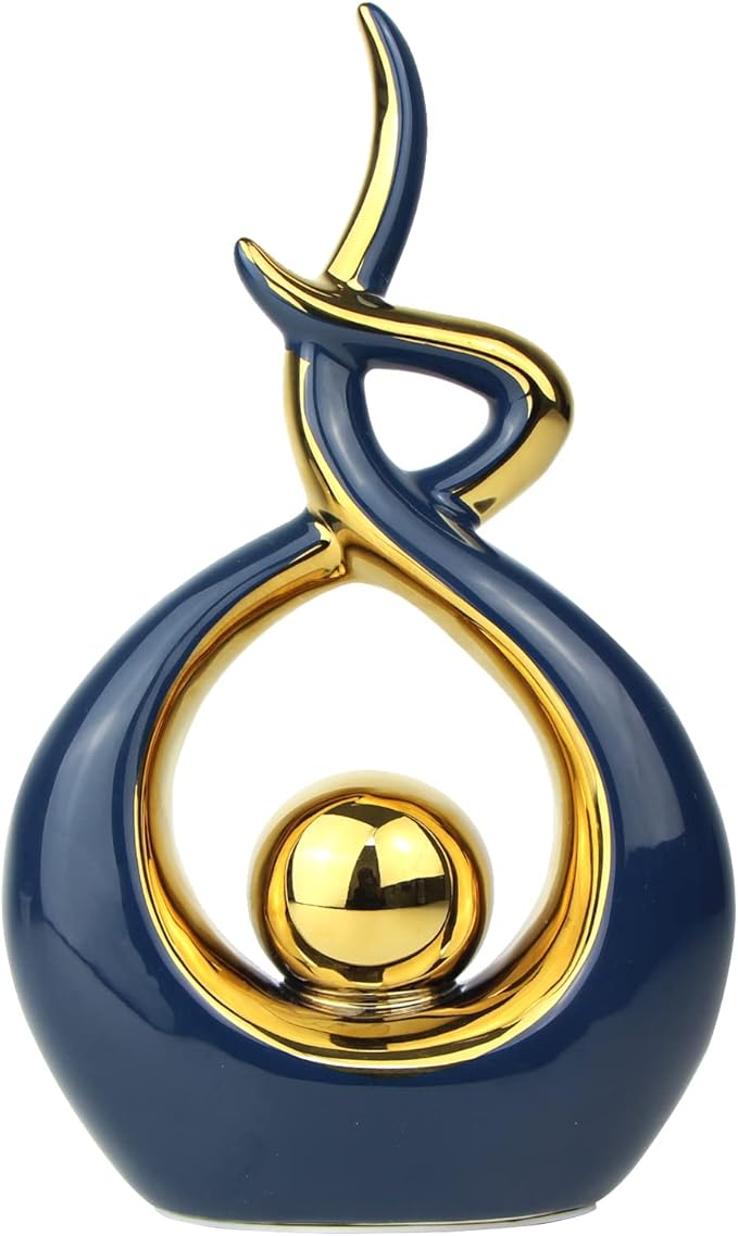 Norrclp Home Decor Modern Abstract Art Ceramic Statue Table Decorations for Dining Room Living Room Office Centerpiece (Blue and Gold, Small), Blue,gold