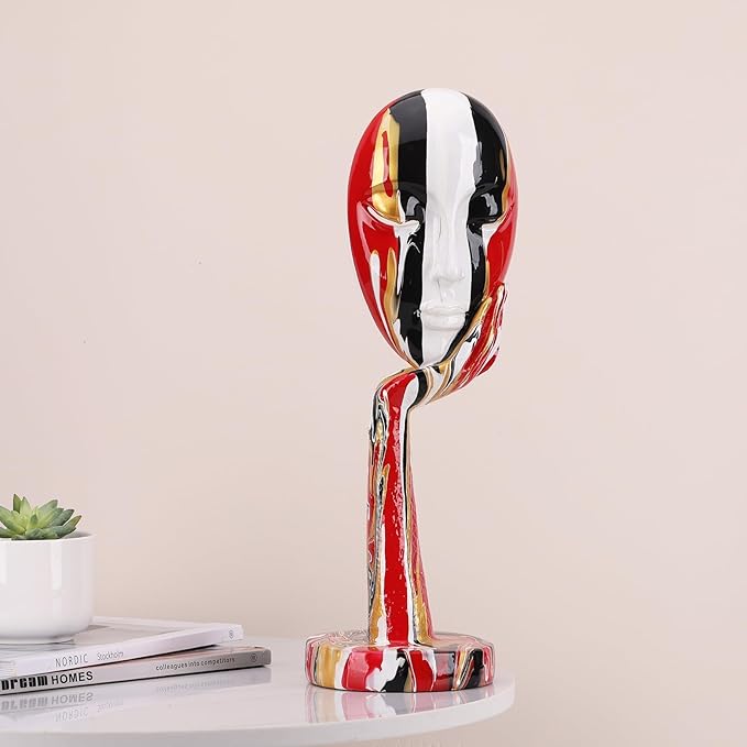 suruim Simple Creative Colorful Female Face Art Statue Thinker Sculpture Abstract Character Crafts Ornament Home Office Bedroom Living Room Study Decoration (Large-1 15.3in)