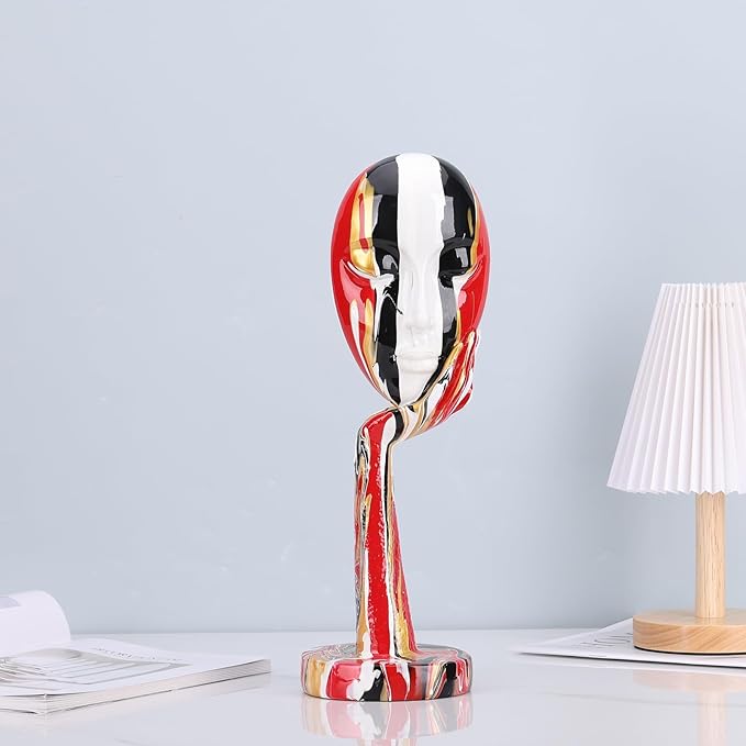 suruim Simple Creative Colorful Female Face Art Statue Thinker Sculpture Abstract Character Crafts Ornament Home Office Bedroom Living Room Study Decoration (Large-1 15.3in)