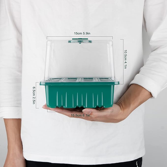 Seed Starter Tray with Grow Light, Seed Starter Kit, Plant Germination Starting Trays with Humidity Dome and Base for Greenhouse Grow Wheatgrass Hydroponic(12 Cells per Tray)(with Grow Lights)