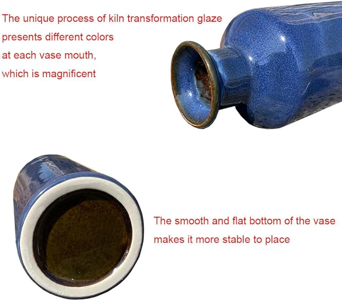 Blue Ceramic Vase Set of 3,Home Decorative Flower Vase,Small vase Set for Farmhouse Living Room Bedroom Tabletop Decor,Office Bookshelf Centerpiece Entrance Decoration