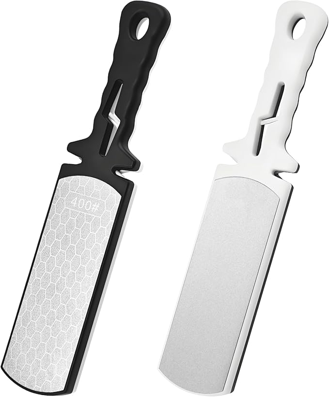 Diamond Sharpening Stone,400/1000 Grit Handheld Double-Sided Diamond Sharpener 5 in 1 Honeycomb Surface Knife Sharpener Plate Whetstone with Ceramic & Tungsten Steel Scissor Slot,White