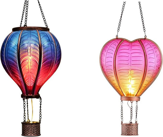 TERESA'S COLLECTIONS Hot Air Balloon Solar Lantern for Garden Decor+Flickering Flame Hanging Outdoor Lights Waterproof for Party Porch Yard Garden Tree Decorations,Gifts for Mothers Day