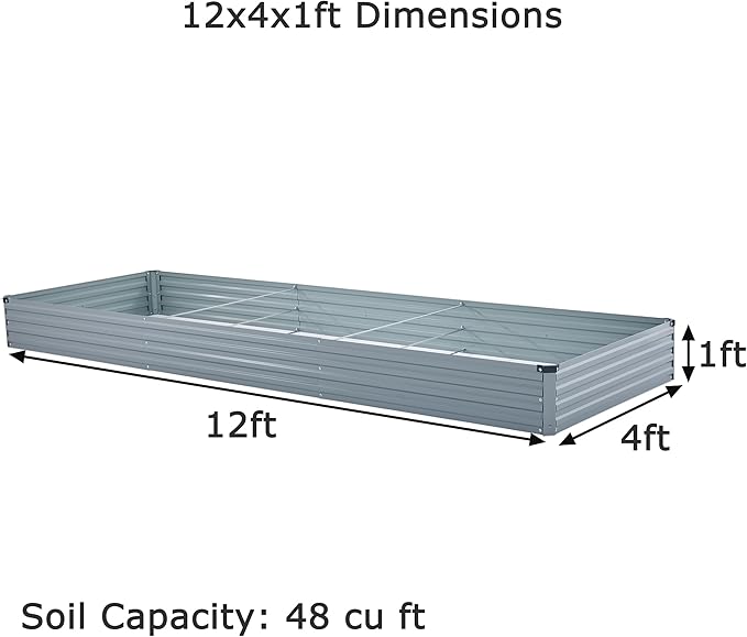 12x4x1ft(2 Pack) Galvanized Raised Garden Bed,Outdoor Planter Box Metal Patio Kit Planting Bed for Vegetables Flowers Herb,Grey
