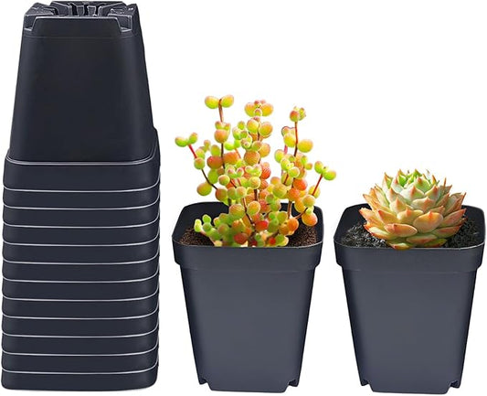 Square Nursery Pots 3.54Inches 90 Pcs Seedling Flower Post Plastic Thick Seed Start Germination for Plant Propagation,Sturdy Suit for 1020 Trays(Black,3.54Inches,90Pcs)