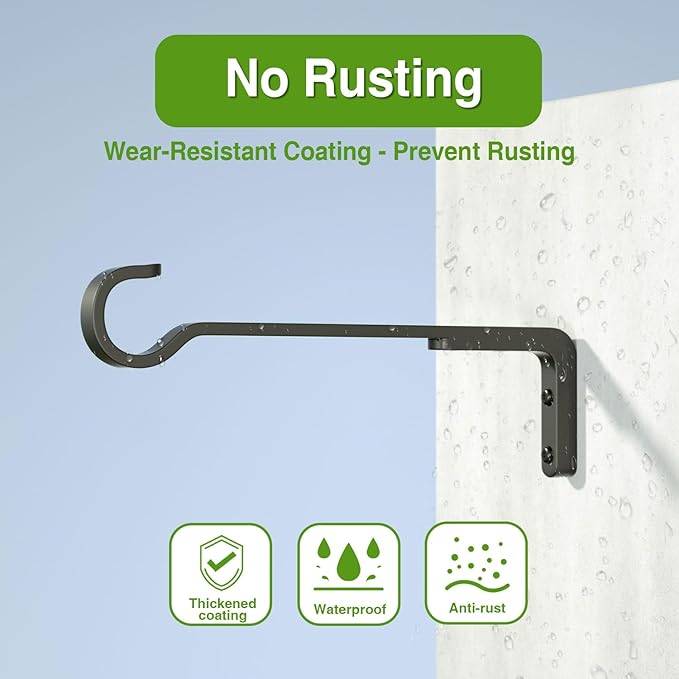 12 Inch Black Heavy Duty Outdoor Plant Hangers for Hanging Baskets, Iron Hanging Plant Brackets for Hanging Plants Outside, Metal Plant Hooks Plant Wall Hooks for Hanging Lantern, Bird Feeder (2 pcs)