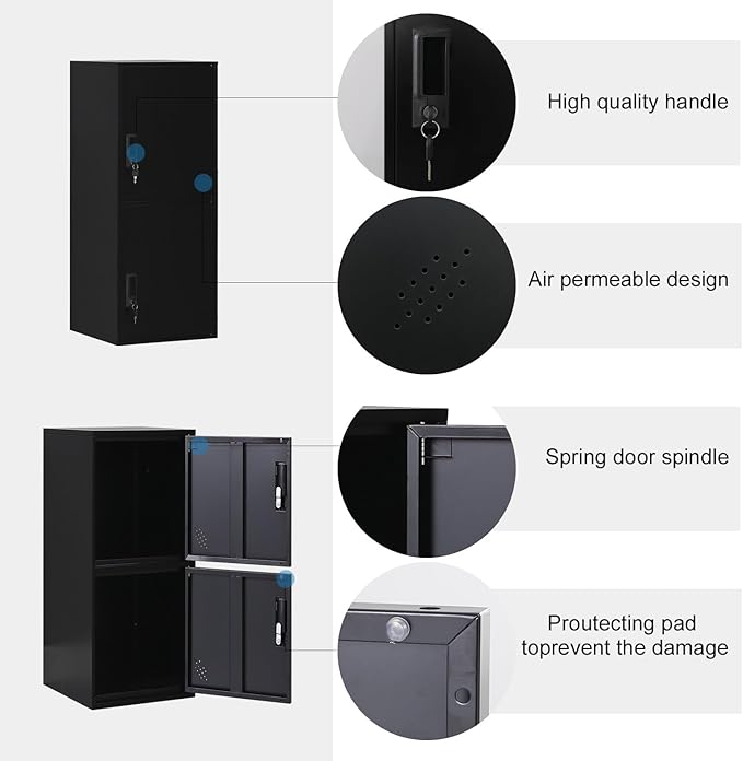 2 Door Metal Vertical Storage Locker for School, Office, Home,Gym,Stackable Steel Storage Cabinet with Lock,Anti-Falling Device. (2 Door, Black)