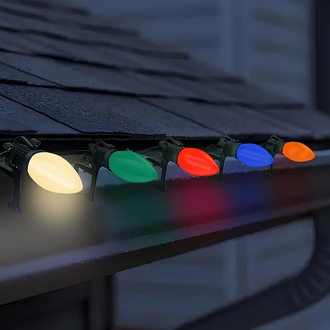 C7 Christmas Lights 25Ft 5 Multicolor Outdoor String Lights with 27 C7 Ceramic Bulbs, Vintage Christmas Decorations UL Listed for Outdoor Indoor Holiday Party Wedding Patio Garden