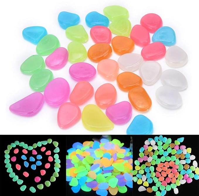 Oubest Glow in The Dark Pebbles/Glow Stones/Glowing Rocks Blue Decor for Garden/Fish Tank/Aquarium/Walkway/Driveway/Plant Pots/Bonsai (500, Multi-Colored)
