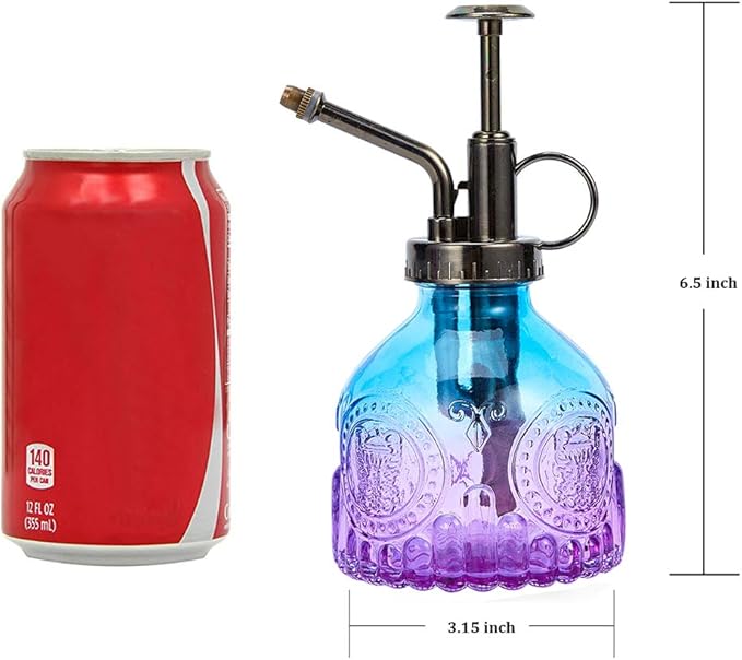 Glass Plant Mister Spray Bottle, Vintage Plant Spritzer, Succulent Watering Bottle with Top Pump, Small Plant Sprayer Mister Watering Can for Indoor Outdoor Houseplant - Blue Purple Gradient