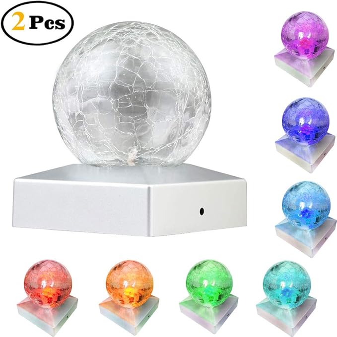Solar Fence Post Cap Light, 4x4, Color Changing, Waterproof, Outdoor, Wooden or Vinyl Post, Garden Lights, Solar Powered, Crackle Glass Design