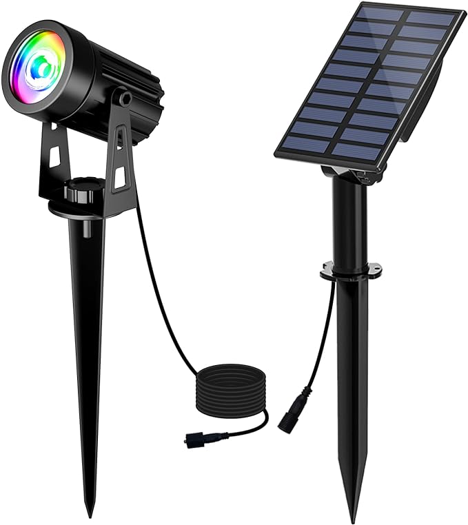 T-SUN RGB Solar Spotlights, Color Changing Solar Landscape Spotlights Auto ON/Off Solar Lights for Garden, Trees, Driveway, Pathway, Pool Area(RGB)