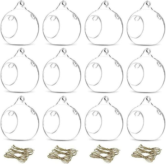 12 Pcs 3.15"/ 8cm Hanging Glass Tealight Holder Globe Plant Terrariums Glass Orbs Air Plants Tea Light Candle Holders Home Decor Indoor Outdoor Garden (with 2 Holes, 9 Pcs + 3 Pcs)