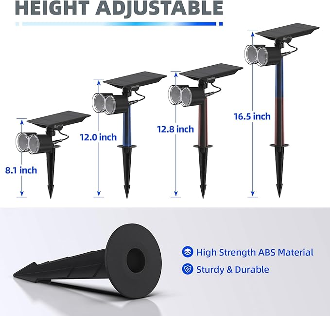 Barrina Solar Spot Lights Outdoor, 360° Horizontal Adjustable, 24 LEDs Solar Spotlights Outdoor Waterproof, 6500K 3 Modes, Solar Powered Garden Lights for Outside Landscape Yard, Auto On/Off, 4 Pack